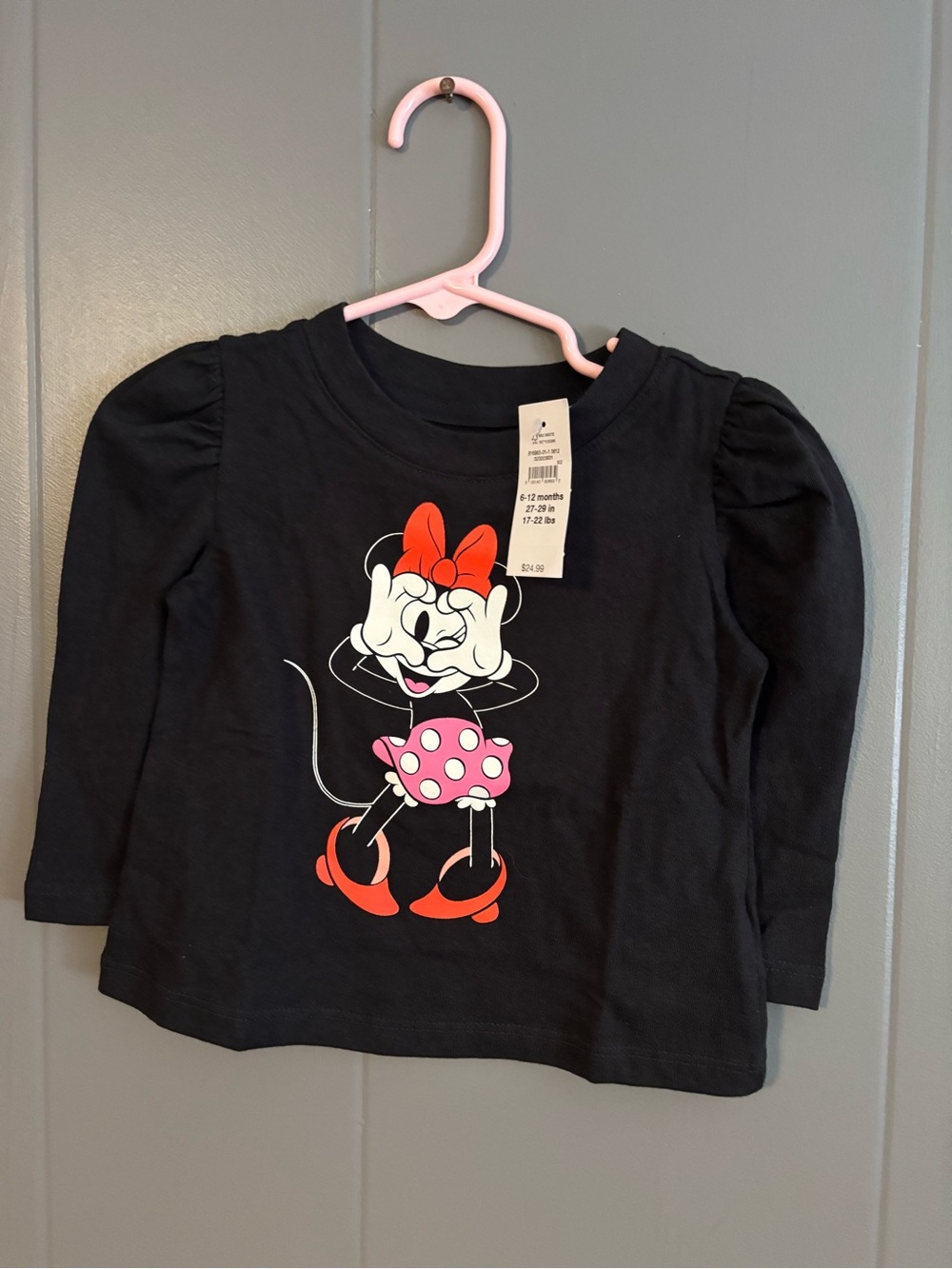 GAP Black Long-Sleeve Minnie Mouse Tee with Pink Polka-Dot Skirt
